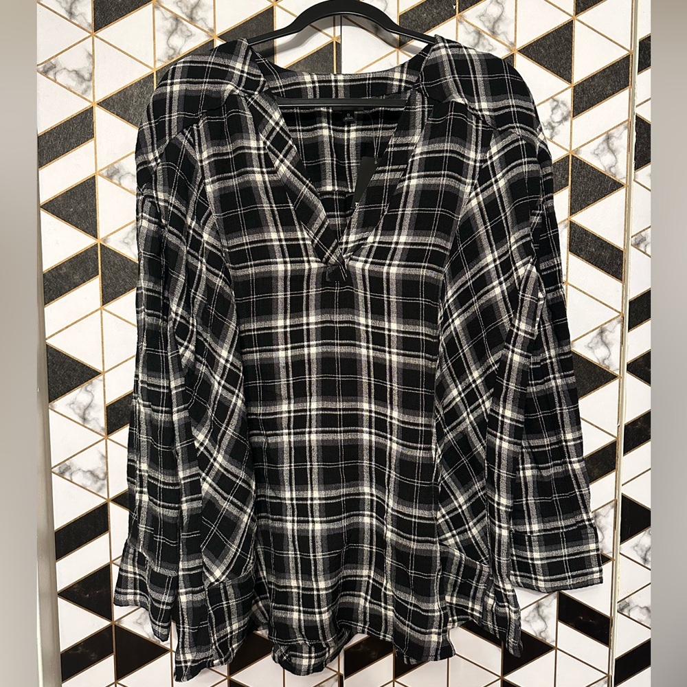 Torrid Black and White Plaid Over-sized Flannel Shirt